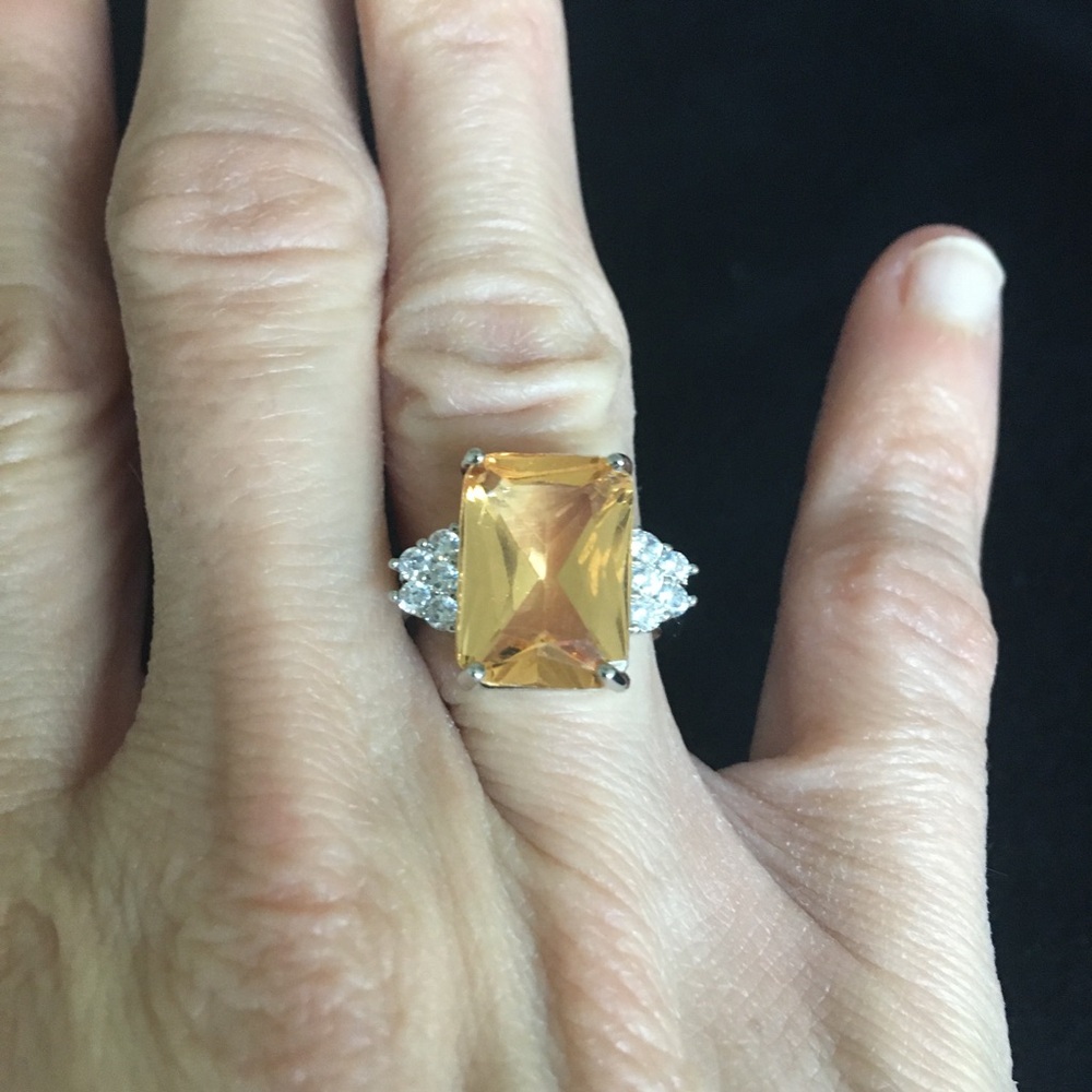 Light Amber Yellow Stone Cocktail Ring 6